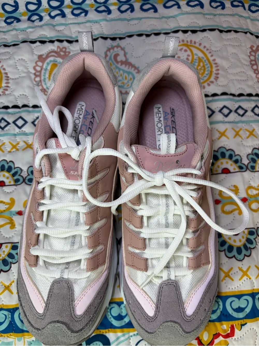 Skechers Women's Blush Pink and White Memory Foam Lace-Up Sneakers
